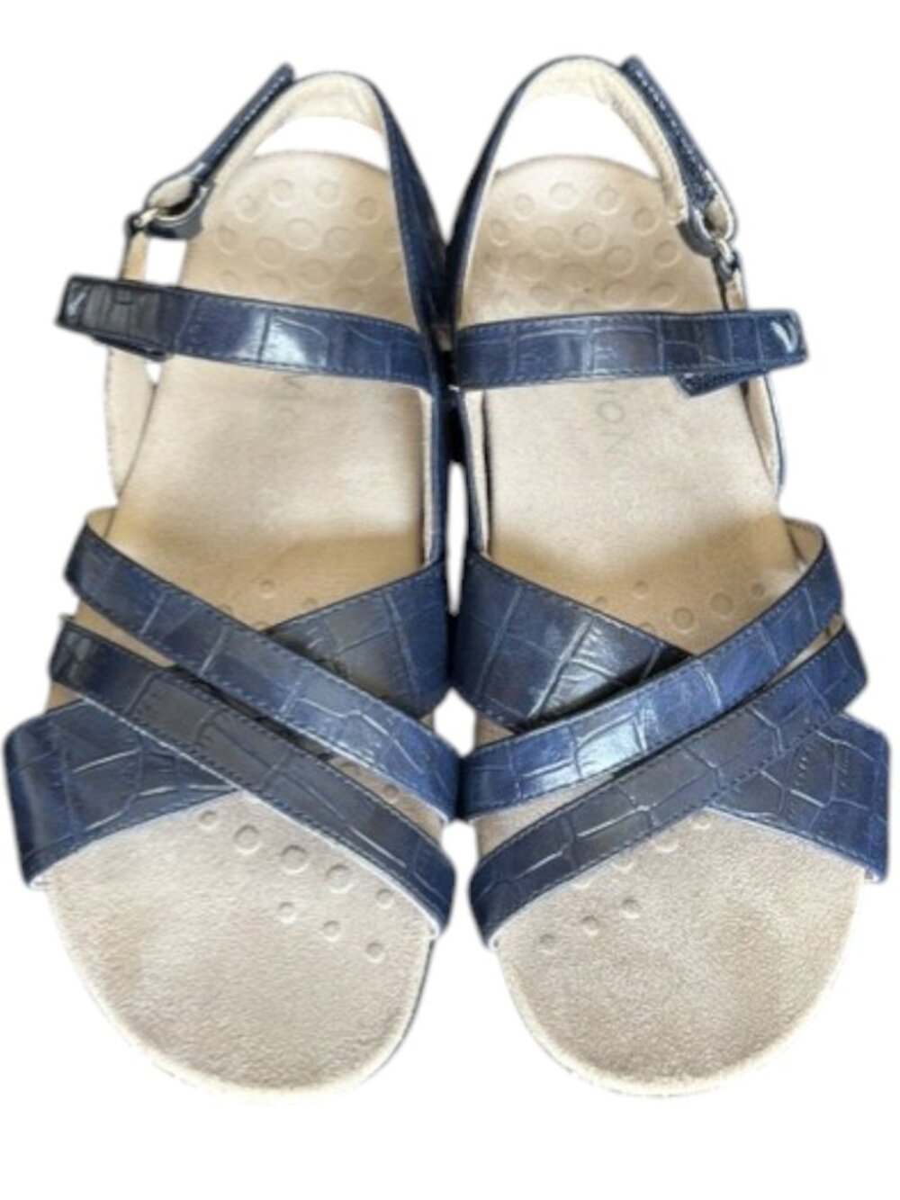 Vionic Mirabi Embossed Croc Vegan Leather Comfort Sandals - Navy - 7.5 - Picture 5 of 11